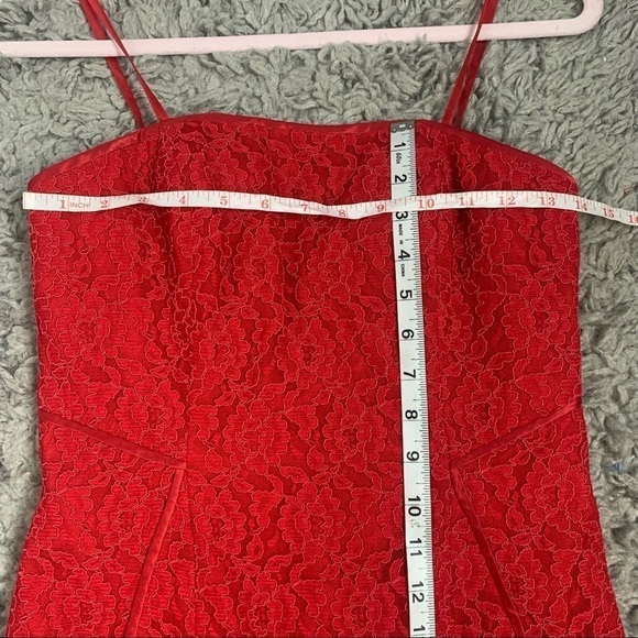 Aidan Mattox Red Lace Strapless Ruffle Hem Mini Dress - Picture 13 of 14